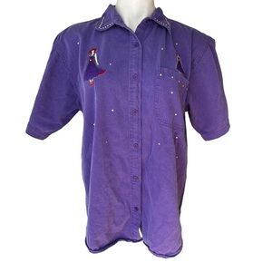 Vintage H&J “Red Hat Society” Purple Cotton Short Sleeve Shirt, Sz M